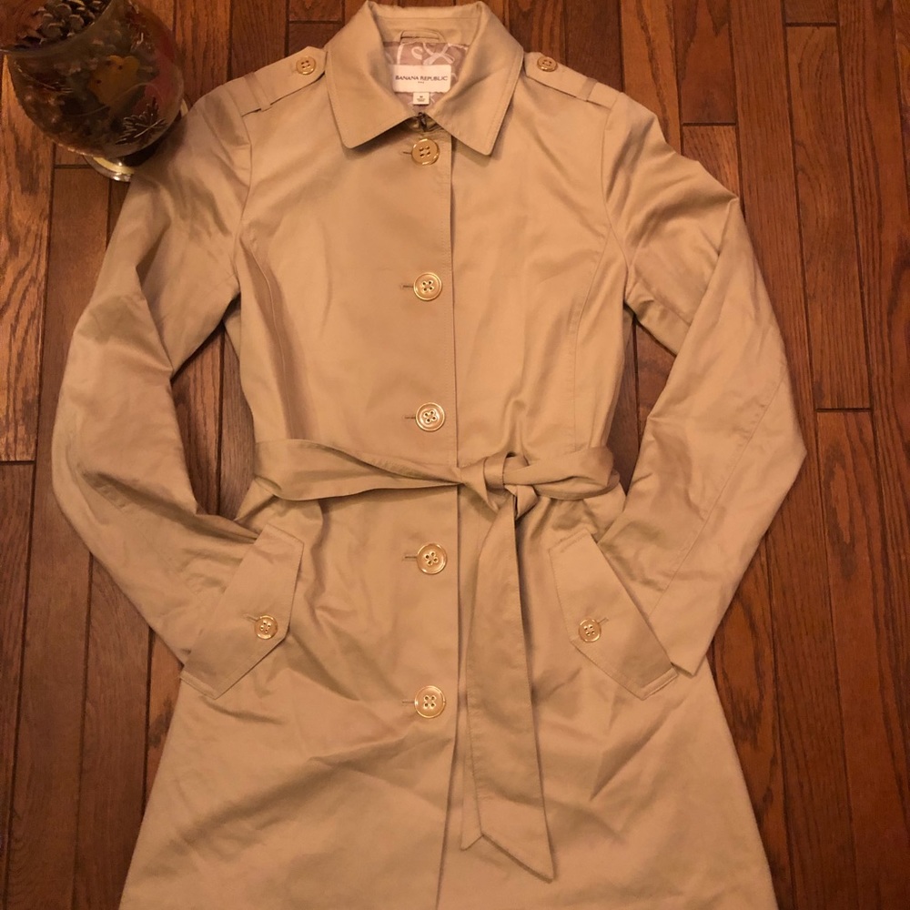 Banana Republic tan, belted coat